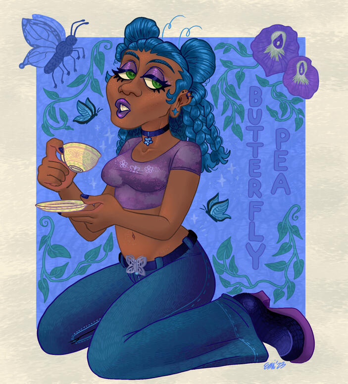 &quot;Butterfly Pea Girl&quot; Digital, 2023
